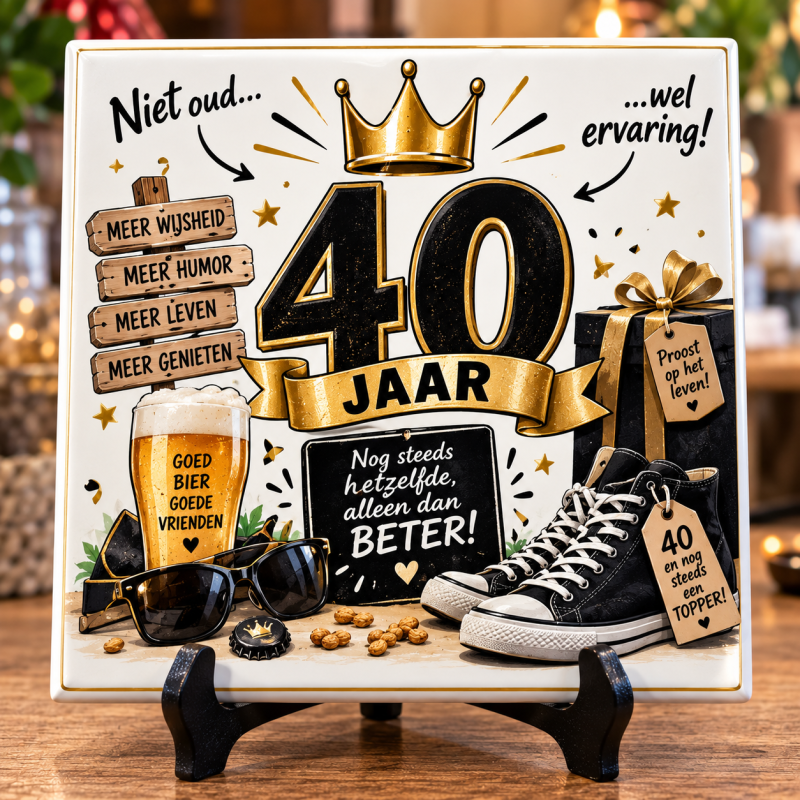 40 Jaar Tegeltje – Niet Oud Wel Ervaring – Grappig Tegeltje 40e Verjaardag – Cadeau voor Man – 15x15