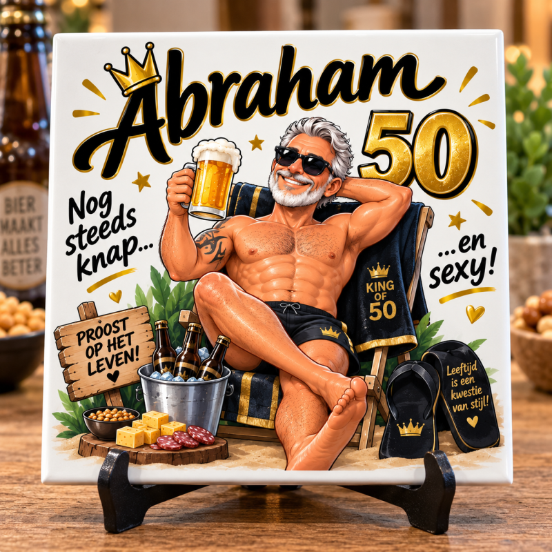 Abraham 50 Jaar Tegeltje – Nog Steeds Knap en Sexy – Grappig Tegeltje 50e Verjaardag – Cadeau voor Man – 15x15 cm