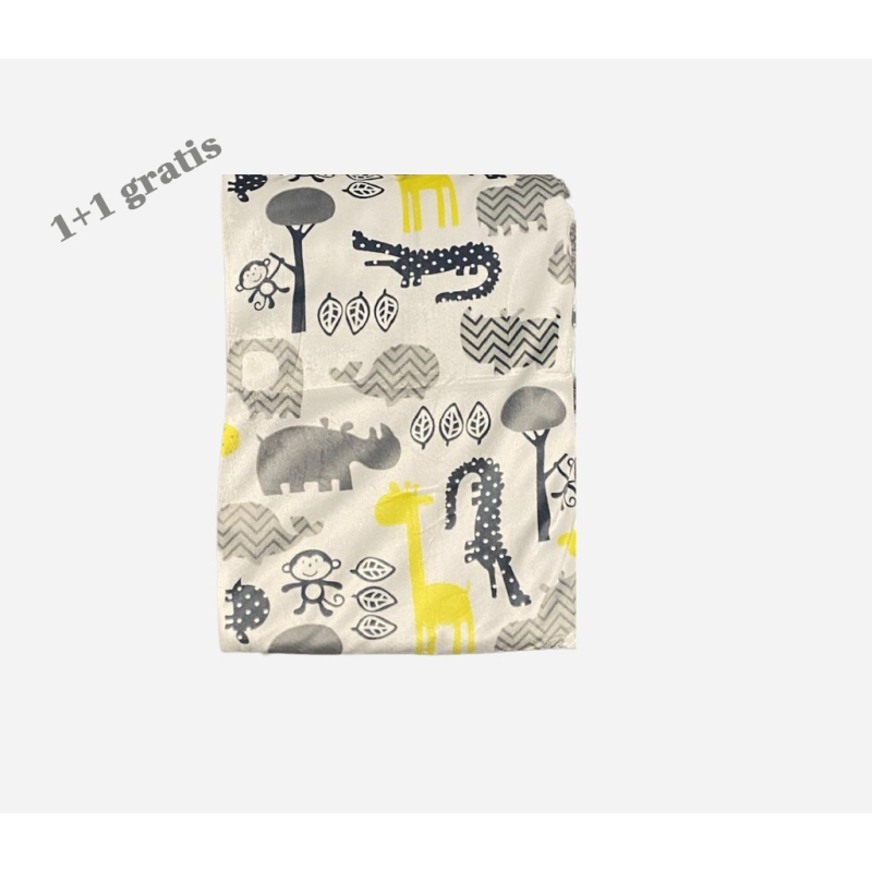 O.T. Trends Babydeken Ledikant Baby Omslagdoek - Zacht gevoerd - 100 x 75 Centimeter Wit met dieren uit de dierentuin  1+1 gratis