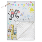 Een super zacht baby dekentje voor in de wieg/kinderwagen/Maxi Cosi of als omslagdoek (tekening dieren) 1+1 gratis