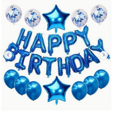 Happy birthday ballonnen set blauw 25 delig