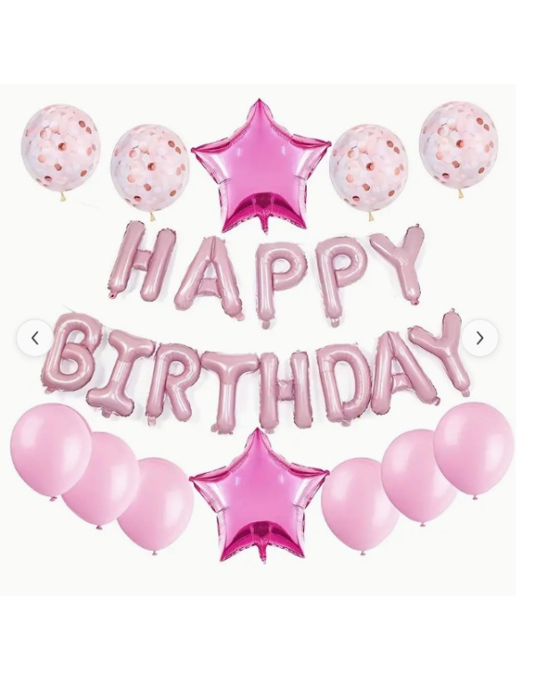 Happy birthday ballonnen set roze 25 delig