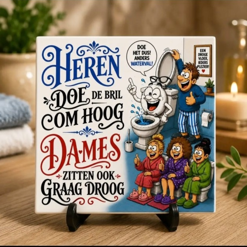 WC Tegeltje – "Heren, doe de bril omhoog!" | Grappig Toilet Cadeau | Keramisch Tegeltje