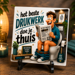 Tegeltje "Het Beste Drukwerk Doe Je Thuis" – Grappig Toilettegeltje met Humor | 15x15 cm
