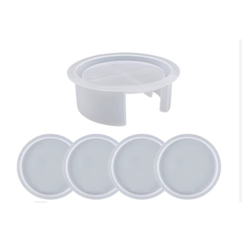 Siliconen Gietmal Set voor Onderzetters Rond – 4 Stuks + Houder – Perfect voor Epoxy Resin DIY