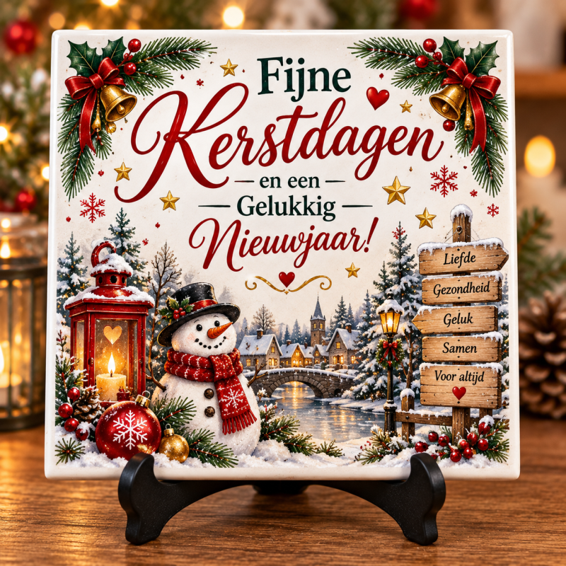 Kerst Tegeltje 15x15 cm – Fijne Kerstdagen & Gelukkig Nieuwjaar – Sfeervol Kerstcadeau – Kerstdecoratie