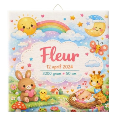Geboorte tegeltje baby giraffe met regenboog