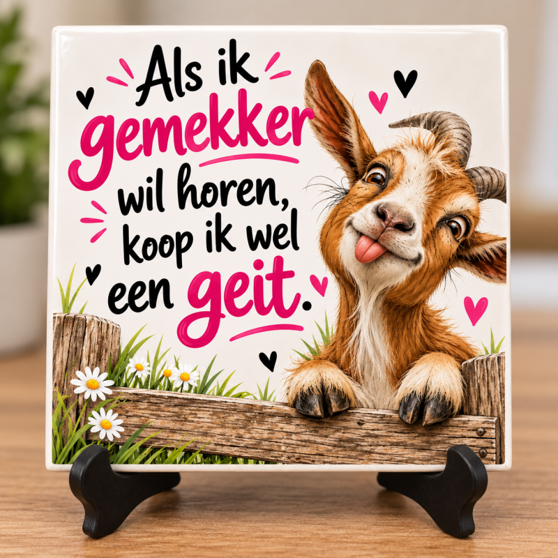 Tegeltje – Als ik gemekker wil horen koop ik wel een geit – Grappig Tegeltje – Spreuk – Humor Cadeau – 15 x 15 cm