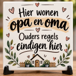 Tegeltje Hier Wonen Opa en Oma – Ouders Regels Eindigen Hier – Grappig Cadeau voor Grootouders – 15 x 15 cm