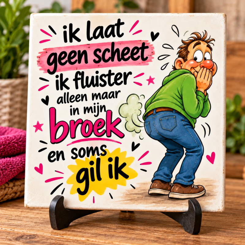 Tegeltje met Grappige Tekst – Ik Laat Geen Scheet, Ik Fluister Alleen Maar in Mijn Broek – Humor WC Tegeltje – Grappig Cadeau – 15 x 15 cm