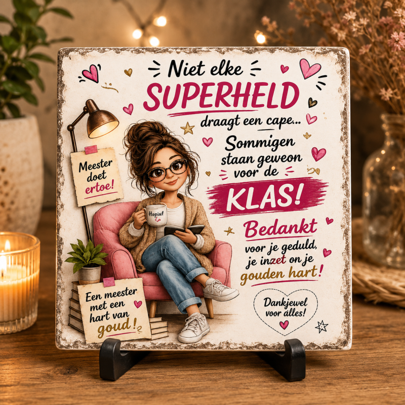 Bedankt Juf Tegeltje 15x15 cm | Niet Elke Superheld Draagt Een Cape | Origineel Afscheidscadeau voor de Juf
