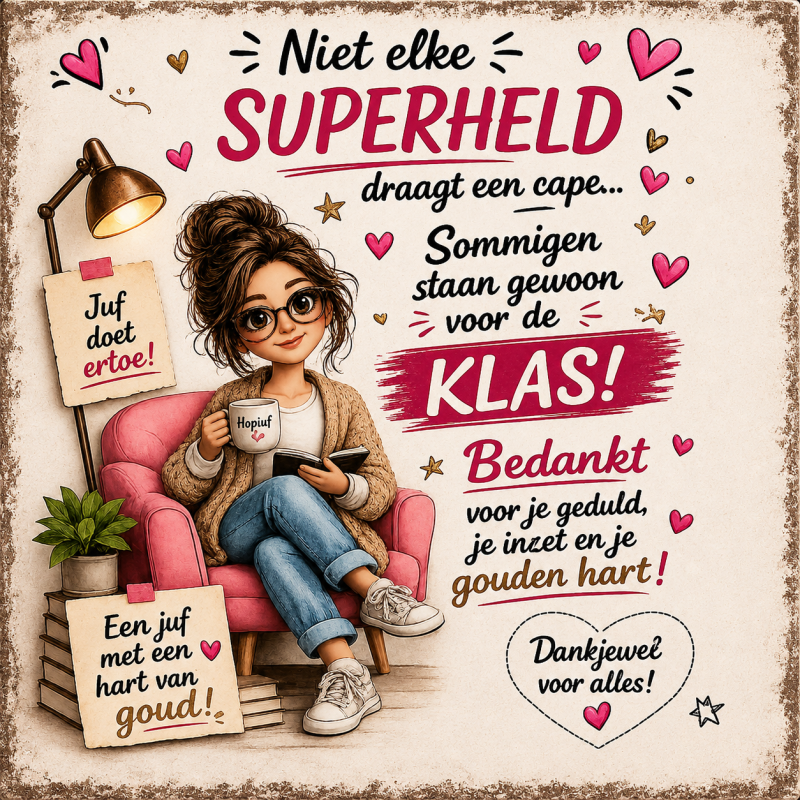 Bedankt Juf Tegeltje 15x15 cm | Niet Elke Superheld Draagt Een Cape | Origineel Afscheidscadeau voor de Juf