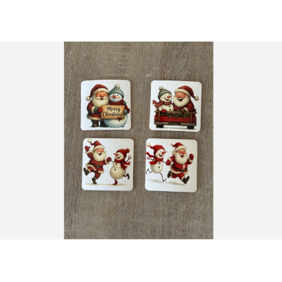 Kerst onderzetters setje van 4 stuks kurk kerstman met sneeuwpop