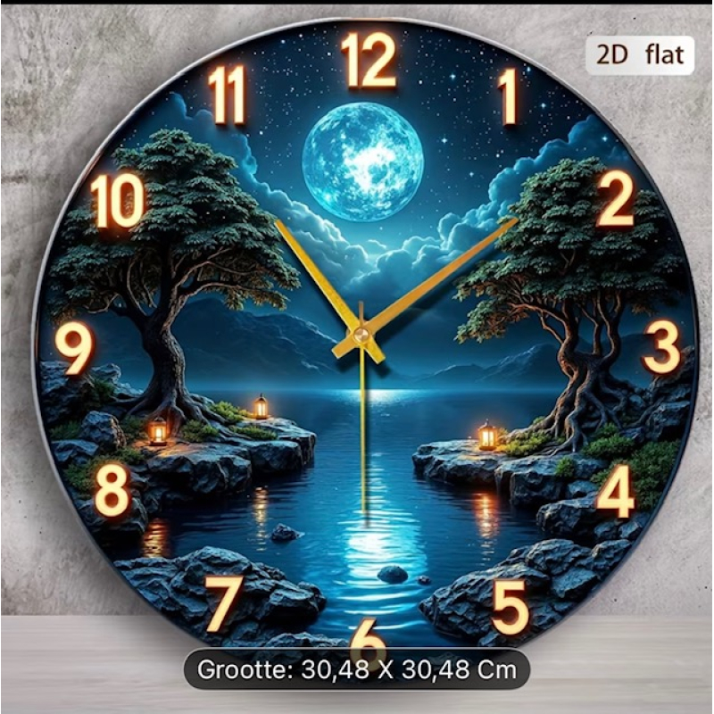 Maan Wandklok met Stil Uurwerk – Sfeervolle Nachtklok 30 CM – Exclusief Design | Meer-kado