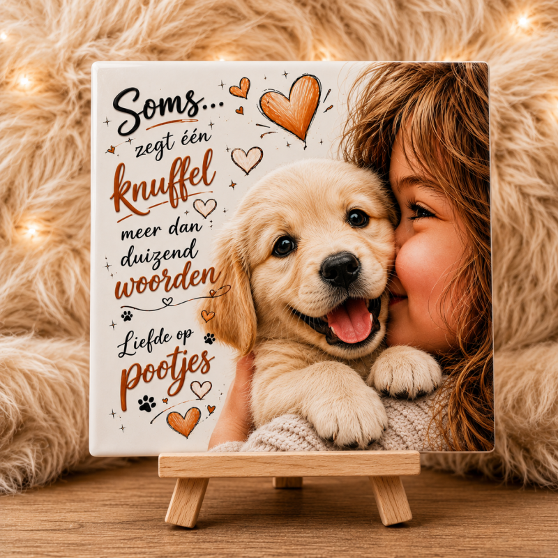 Tegeltje 'Soms zegt één knuffel meer dan duizend woorden' – Liefde op pootjes hond