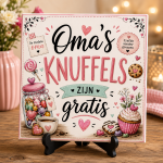 Decoratief Tegeltje 15 x 15 cm – Oma’s Knuffels Zijn Gratis – Cadeau voor Oma – Moederdag – Verjaardag