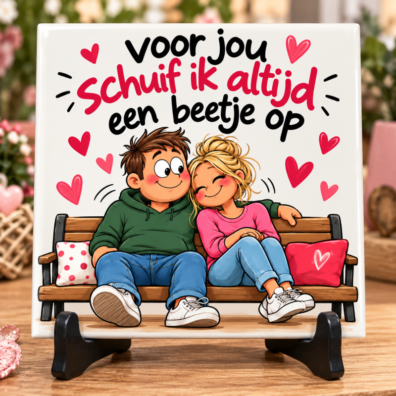 Tegeltje Voor Jou Schuif Ik Altijd Een Beetje Op – Liefde Tegel – Romantisch Cadeau – Valentijn – Vriend of Vriendin – 15x15 cm