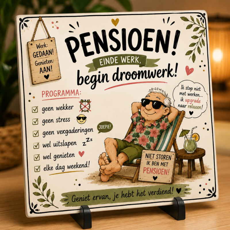 Pensioen Tegeltje – Werk Gedaan, Genieten Aan! Een Origineel Cadeau voor de Pensionado