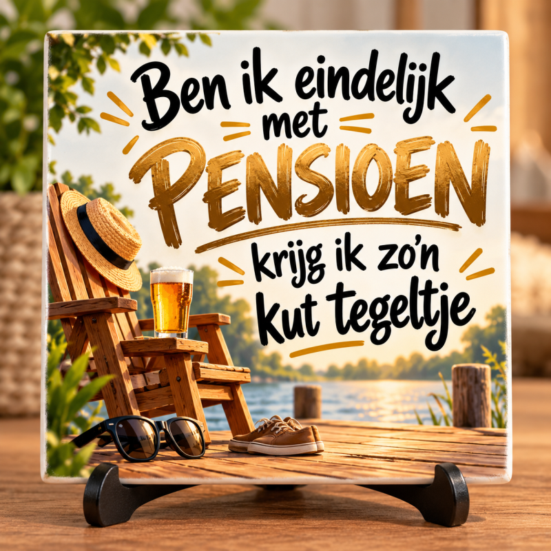 Pensioen Tegeltje – Ben ik Eindelijk met Pensioen Krijg ik Zo’n Kut Tegeltje – Grappig Pensioencadeau – 15 x 15 cm