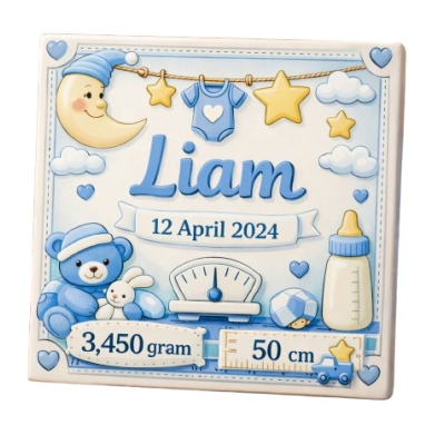 Geboorte tegeltje baby beertje en maan 