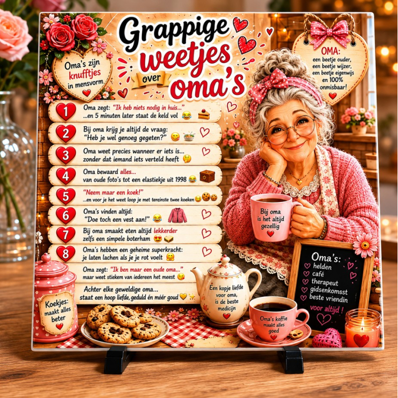 Spreuktegeltje Grappige Weetjes over Oma’s – Decoratief Tegeltje vol Liefde & Humor