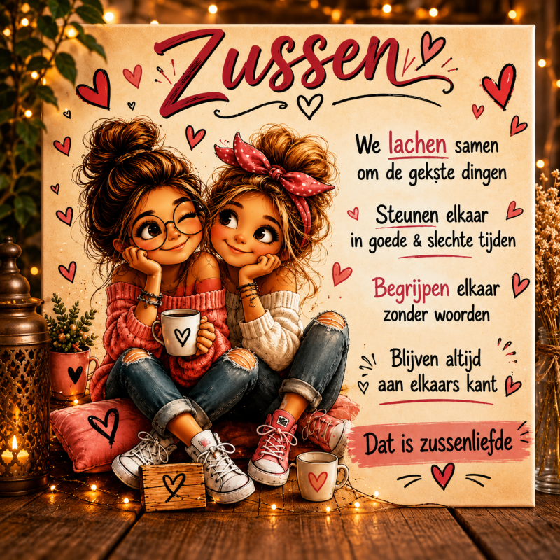 Tegeltje Zussen – Dat is Zussenliefde | Keramische Decoratietegel 15x15 cm | Liefdevolle Spreuk voor Zus