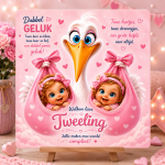 Geboortetegel Tweeling Meisjes – Welkom Lieve Tweeling | Keramisch Geboortecadeau |