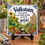 Tegeltje Volkstuin – Hier Groeit Niet Alleen Groente Maar Ook Geluk – Tuin Cadeau – 15 x 15 cm