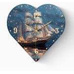 Hartvormige Wandklok met Zeilschip – 30 cm – Stil Uurwerk – Sfeervolle Maritieme Klok