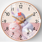 Wandklok-Dromerige Kinder Wandklok 20 cm – Stille Klok met Schattig Engel & Knuffel Design