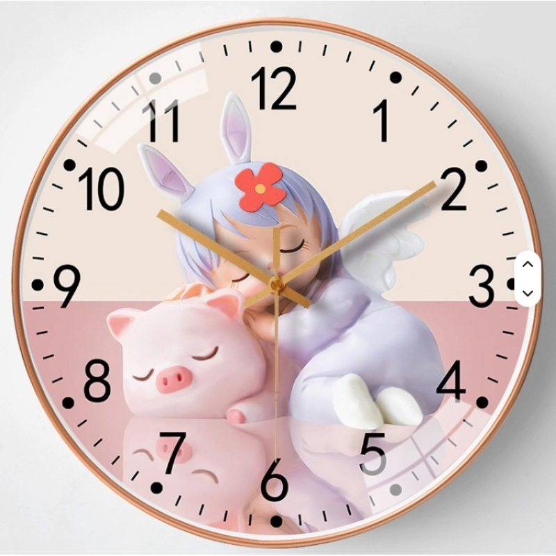 Wandklok-Dromerige Kinder Wandklok 20 cm – Stille Klok met Schattig Engel & Knuffel Design