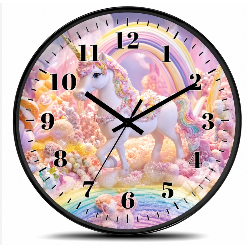 Eenhoorn Wandklok 20 cm – Stille Kinderklok – Regenboog Unicorn Design – Kunststof