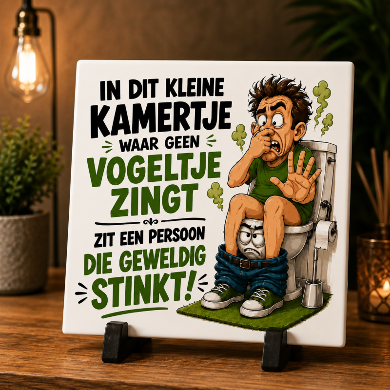 Tegeltje WC Humor – In dit kleine kamertje waar geen vogeltje zingt...