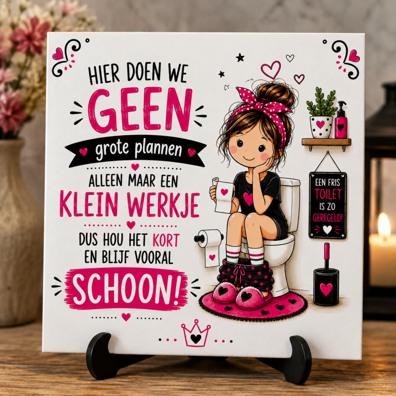 WC Tegeltje – Hier doen we geen grote plannen – Grappige Toilet Spreuk – 15 x 15 cm – Humoristisch Cadeau