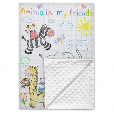 Een super zacht baby dekentje voor in de wieg/kinderwagen/Maxi Cosi of als omslagdoek (tekening dieren)