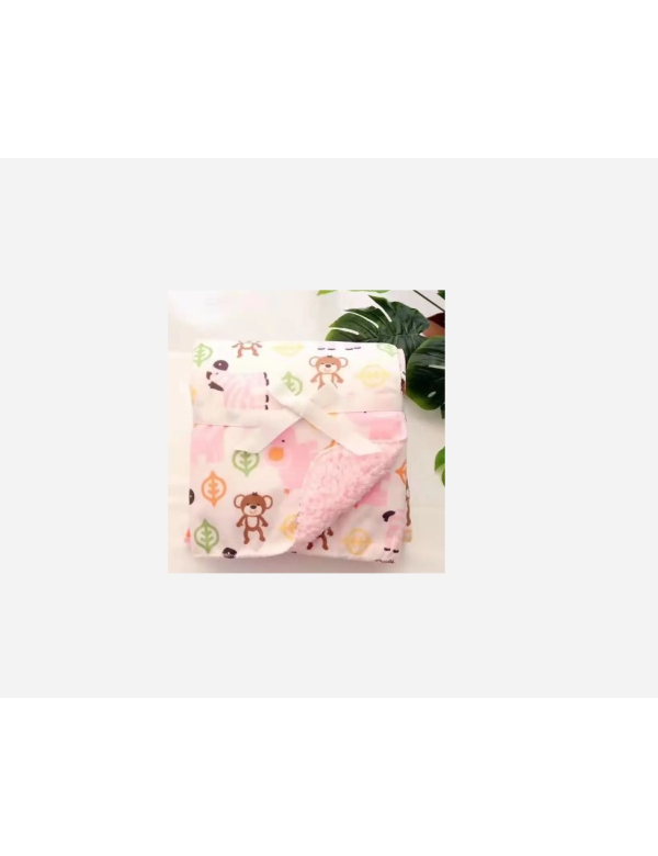 O.T. Trends Babydeken Ledikant Baby Omslagdoek - Zacht gevoerd - 100 x 75 Centimeter roze met dieren patroon